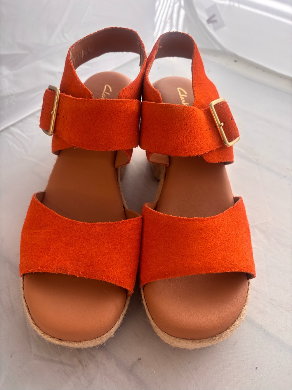 Clarks Orange Suede Double Strap Buckle Sandals size 10